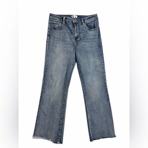 Arava Classic Blue Straight Leg Jeans Frayed Hem Cotton WStretch SZ 15 High Rise